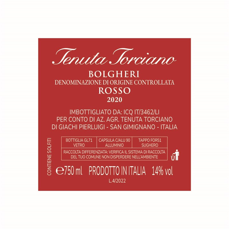 2020 Tenuta Torciano Bolgheri " Gioiello ", Toscana - 3 bottiglie con cassa in legno 